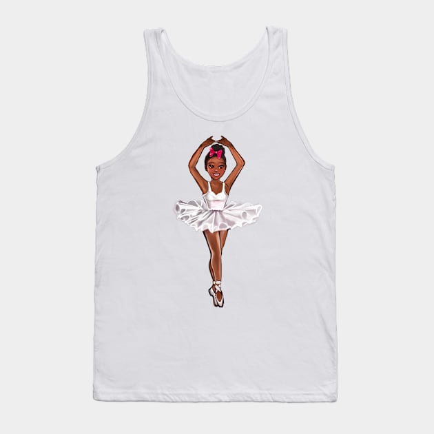 African American ballerina in white tutu and pink bow - brown skin ballerina Tank Top by Artonmytee